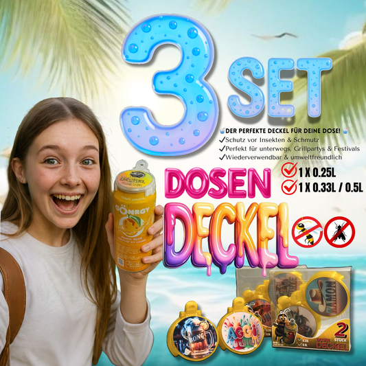 3er Set Dosen Deckel – Insektenschutz & Style für 0.25 L, 0.33 L & 0.5 L Dosen (Kostenlos Versand))