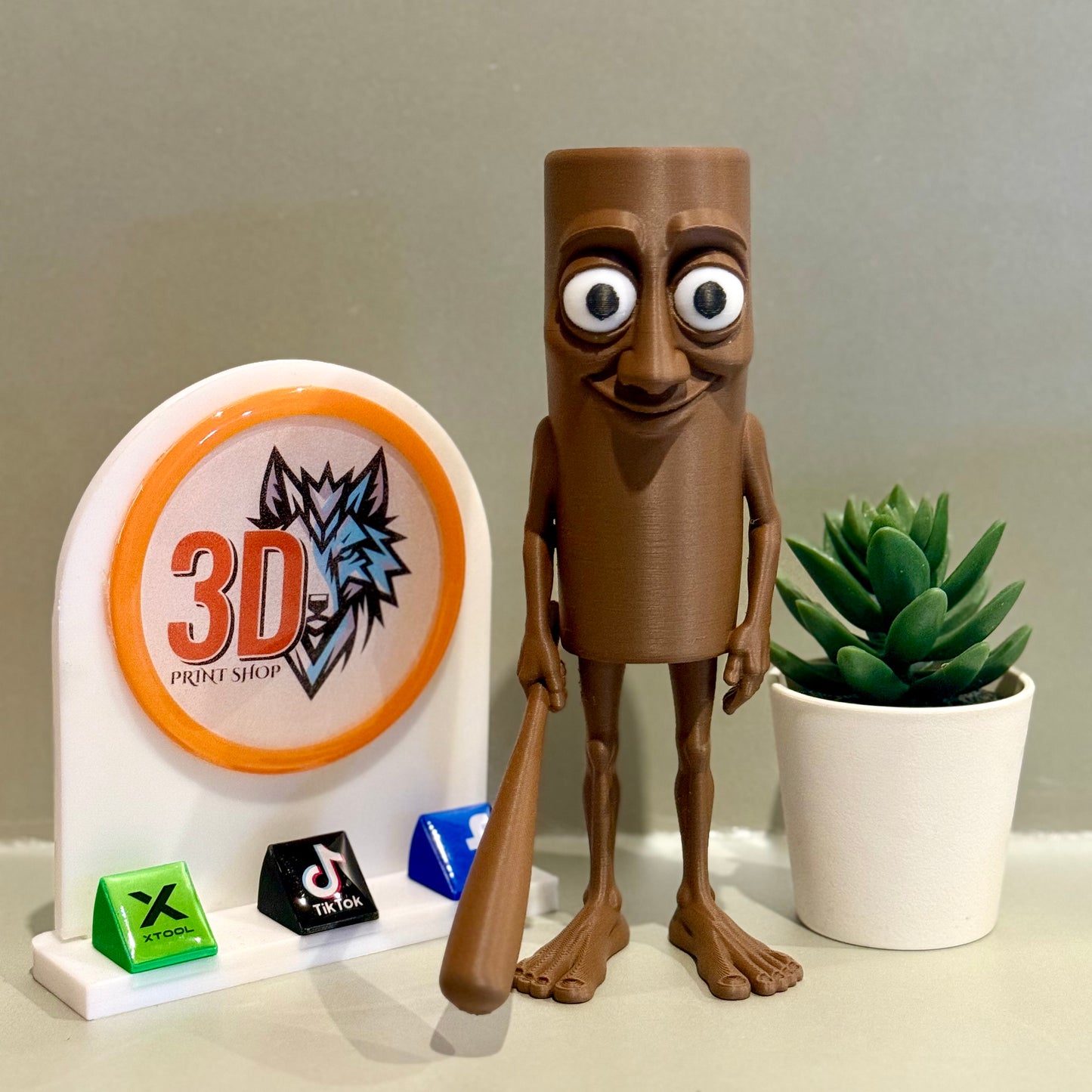 Gehirnroter 3D-gedruckter Tung Tung Sahur Figur, virales  italienisches Kunstspielzug,