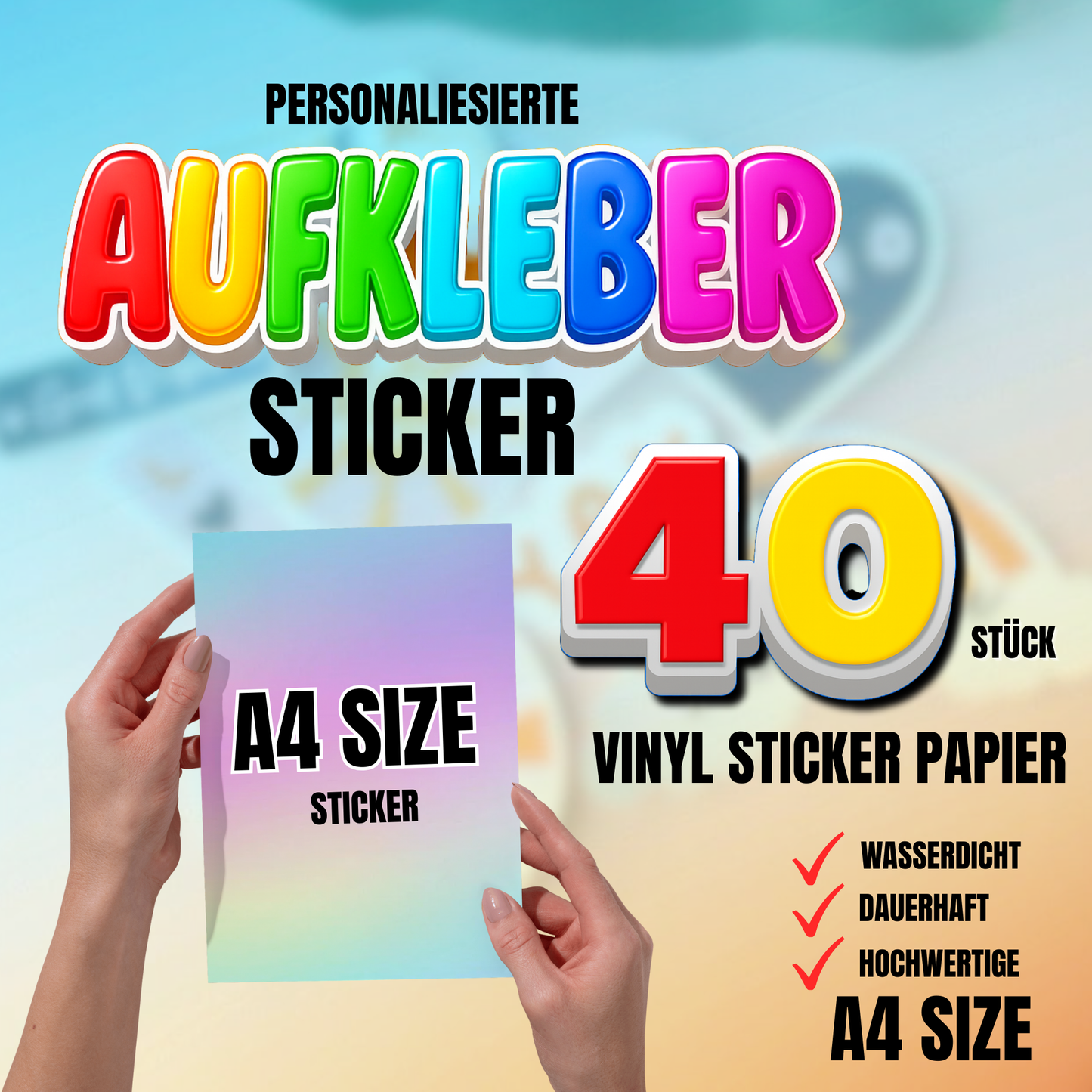 Aufkleber - 40 Stück (A4 Size) - Personalisierte Vinyl-Sticker – Langlebig & Individuell | Wunschdesign möglich