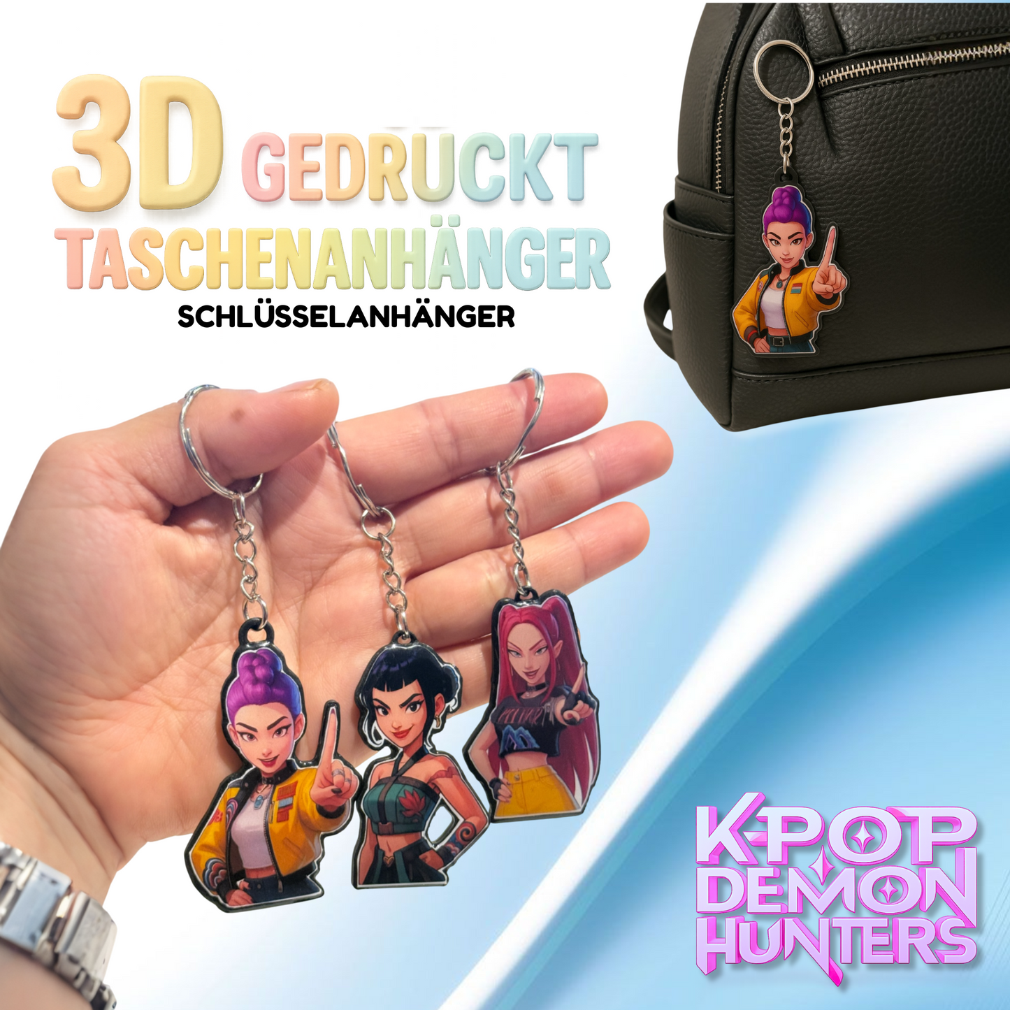 3 Stück -  Demon Hunter Keychain (RUMI-ZOEY-MIRA) – UV Resin